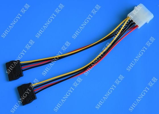 China 4P Molex a dual amarelo vermelho do preto do conjunto do chicote de fios e de cabo do fio liso de SATA com o adaptador do cabo de Y fornecedor
